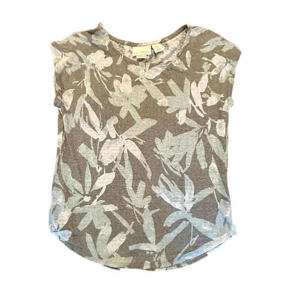 Cynthia Rowley Gray and Green 100% Linen Sleeveless Leaf Print Blouse Size Med - Picture 1 of 6